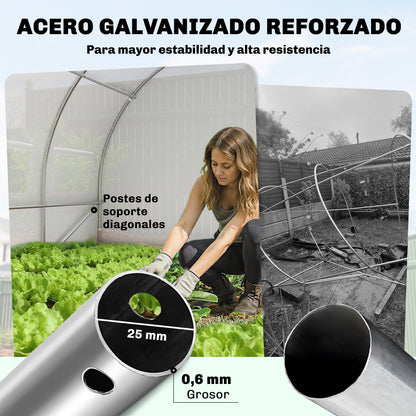 Invernadero De Túnel Outsunny Acero Galvanizado, Pe Blanco 597x295x200 Cm_3
