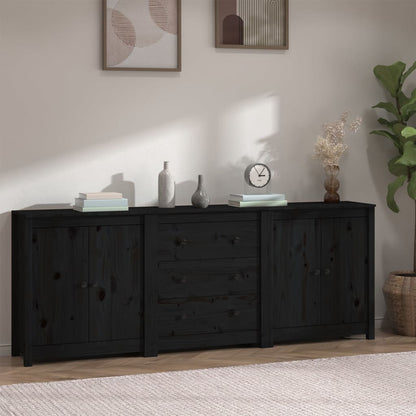Aparador De Madera Maciza De Pino Negro 210x35x80 Cm_0