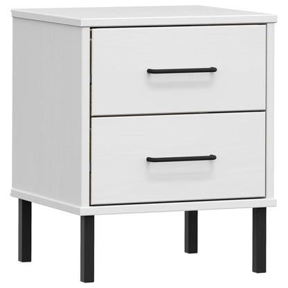Mesita De Noche Patas De Metal Madera Maciza Pino Blanca Oslo_0