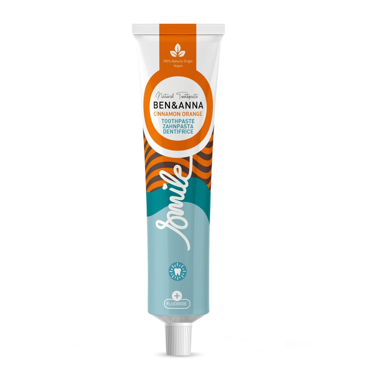 Ben &amp; Anna Pasta de dentes com flúor, canela e laranja, tubo de 75 ml