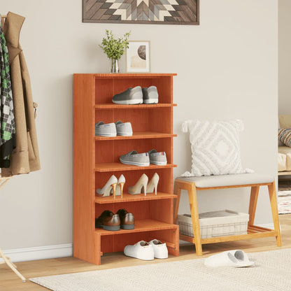 Mueble Zapatero Madera Maciza De Pino Marrón Cera 52x30x104 Cm / Vetonek_3