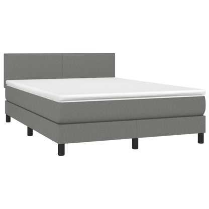 Cama Box Spring Con Colchón Y Led Tela Gris Oscuro 140x190 Cm / Vetonek_4