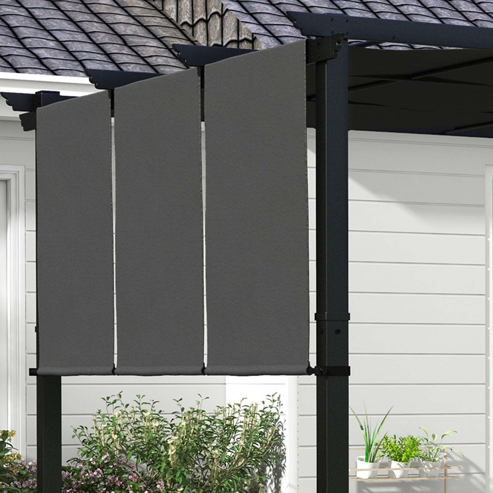 Outsunny Pérgola De Jardín 3x3 M Con Techo Retráctil Marco De Acero Gris Oscuro_3