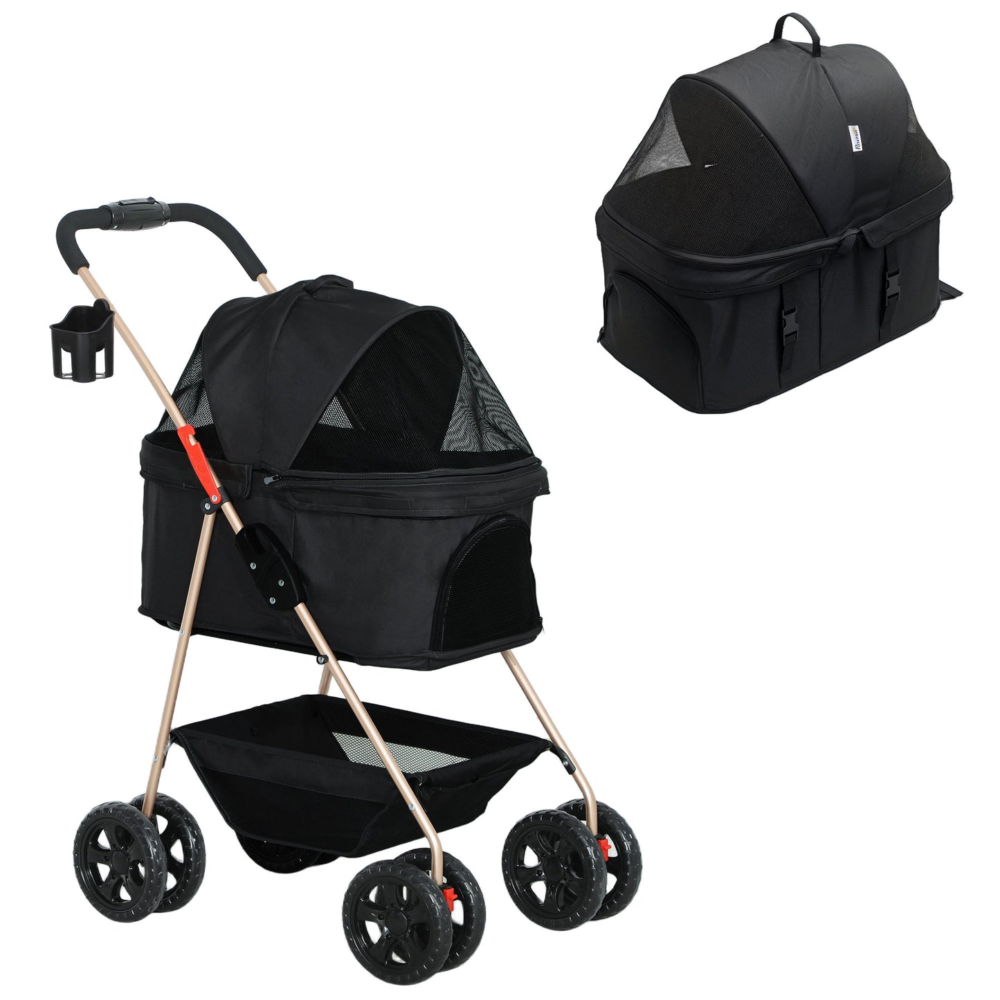 Pawhut Carrito Para Perros Plegable 3 En 1 Con Cesta De Almacenaje 76x50x102 Cm_0