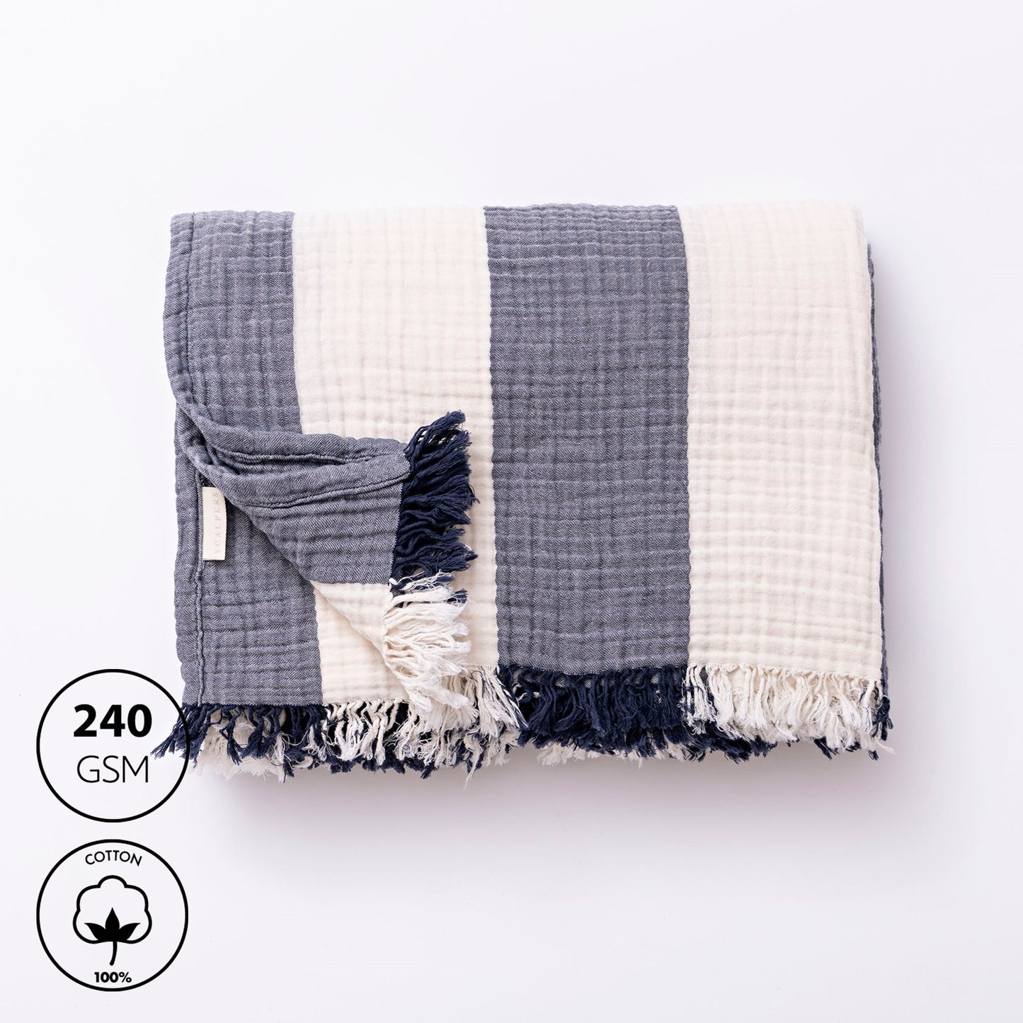 Manta Rayas 140x190cm 100% Algodón 240gsm Navy Mediterranean Scalpers Home