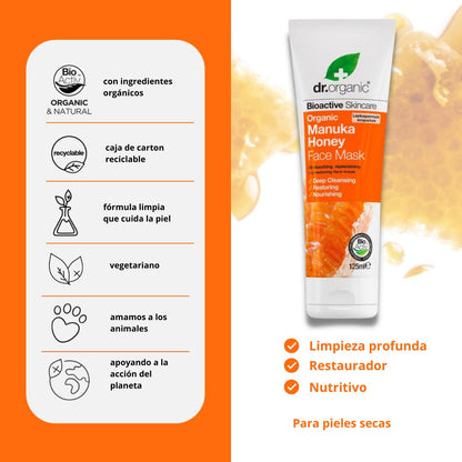 Máscara facial de mel de Manuka Dr. Organic, 125 ml