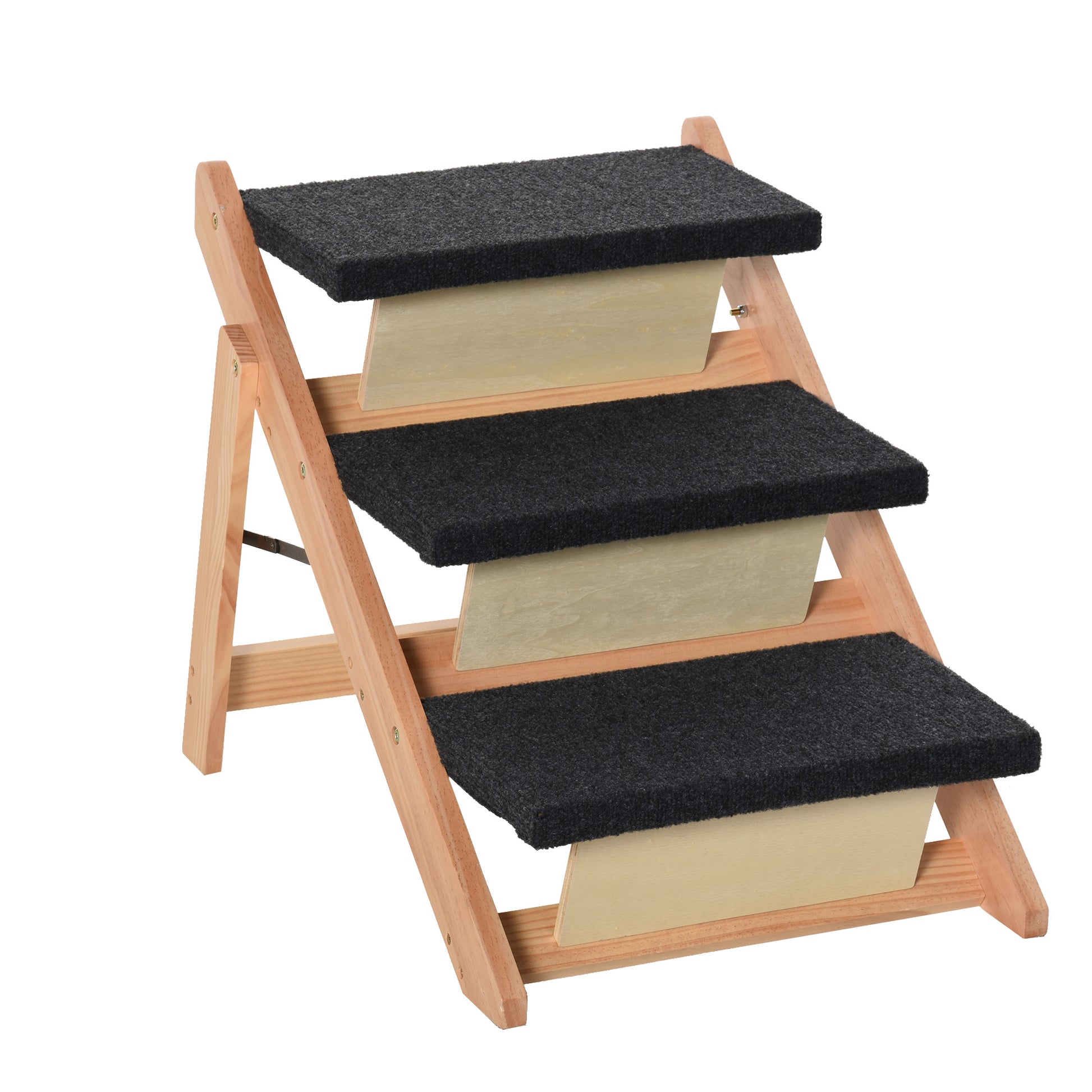 Pawhut Escalera De Madera Para Perros Plegable Rampa Con 3 Escalones Cama_0