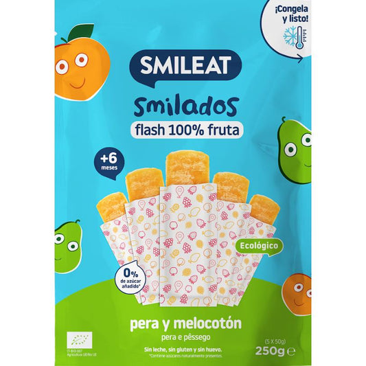 SMILADO pera e pêssego biológicos, 100% fruta SMILEAT gelado infantil flash