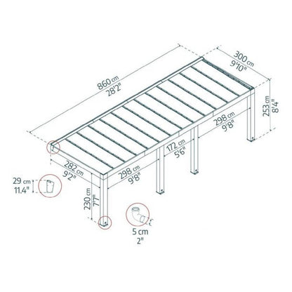 Pérgola anexa em madeira de cedro de Helsínquia 300x860 cm Canopia