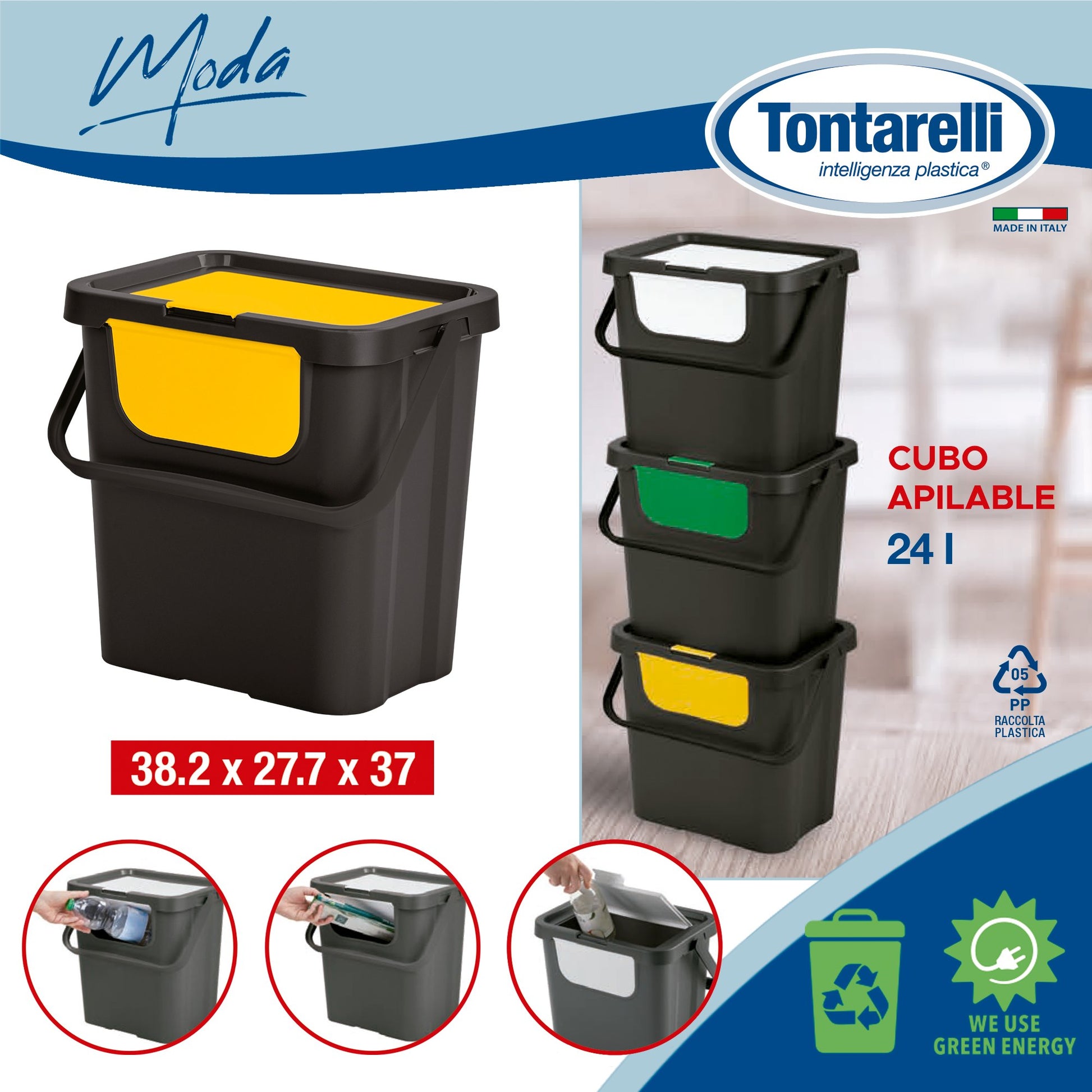 Papelera moda Doble 24l Con Asa Negro/ámbar_1