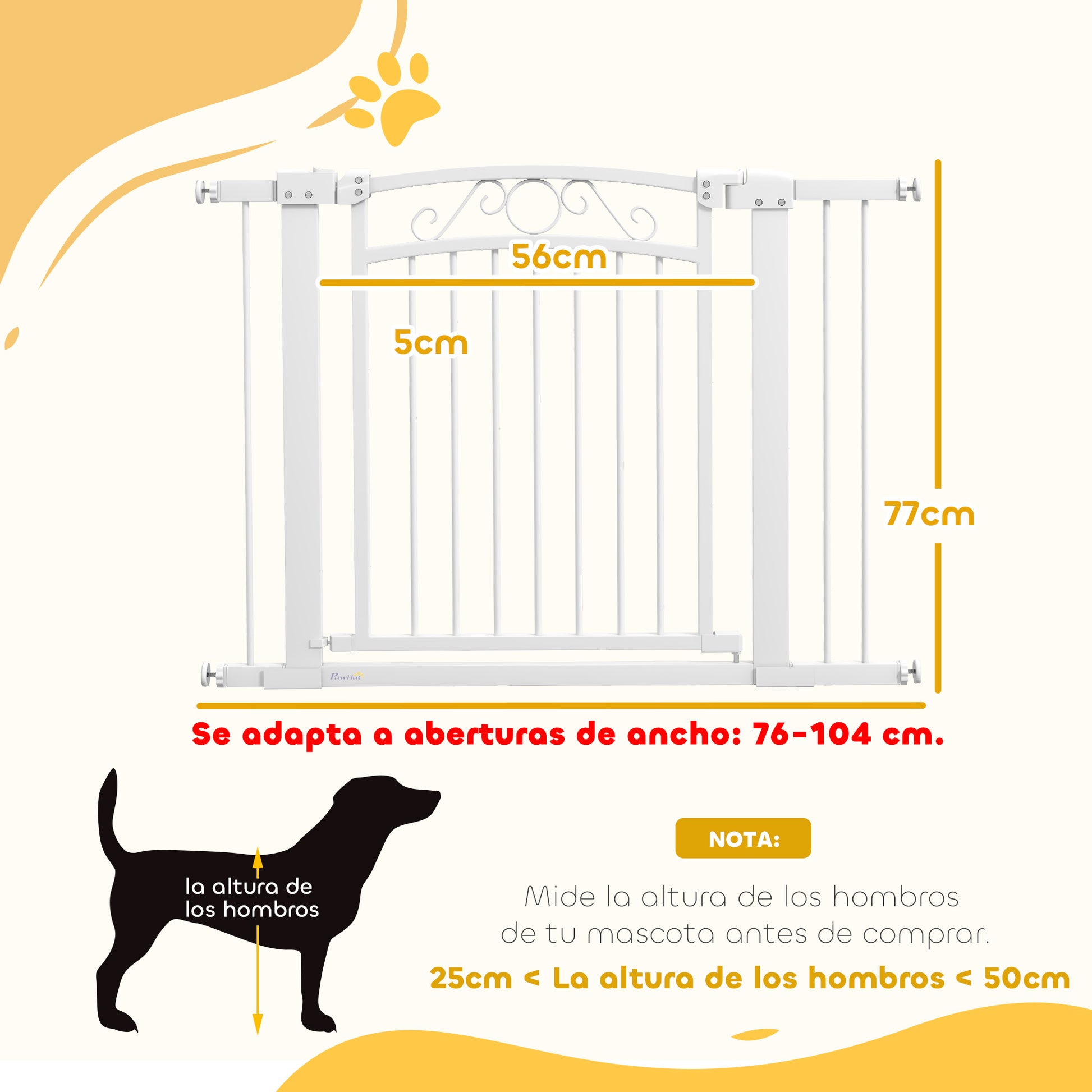 Pawhut Barrera Para Perros Con Ancho Ajustable 76-104 Cm 2 Extensiones Blanco_2