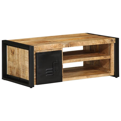 Mesa De Centro De Madera Maciza De Mango Rugosa 90x50x36 Cm_0
