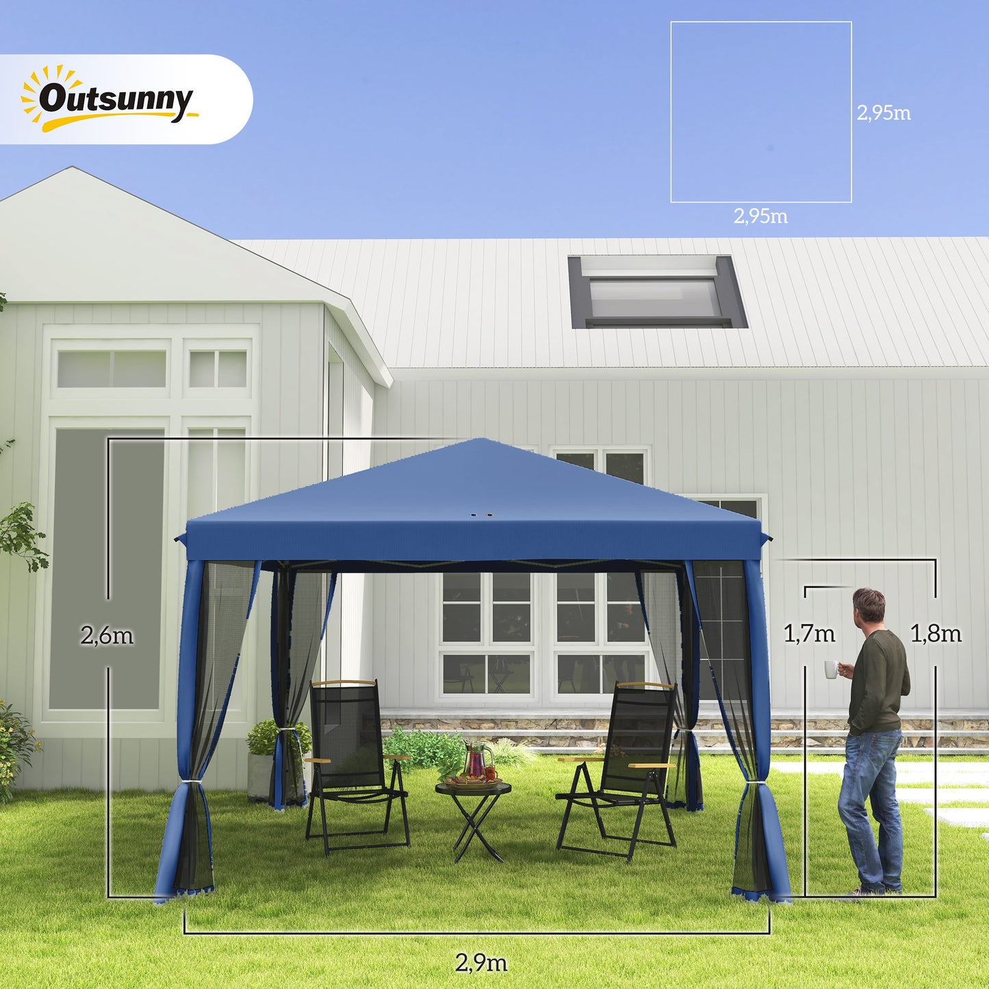 Outsunny Carpa Plegable 3x3 M Con 4 Paredes Laterales De Malla Azul_2