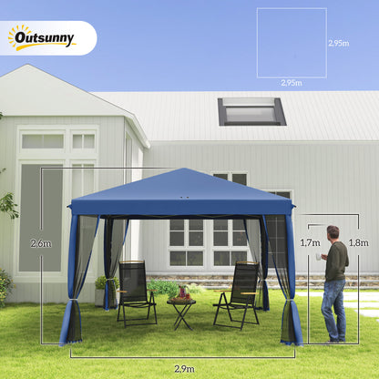 Outsunny Carpa Plegable 3x3 M Con 4 Paredes Laterales De Malla Azul_2