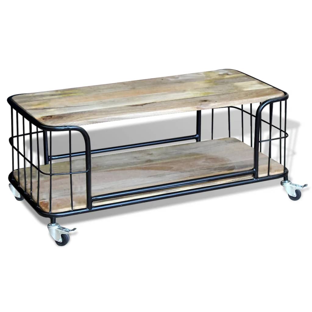 Mesa De Centro De Madera Maciza De Mango 100x50x35 Cm_3