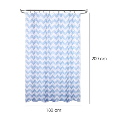 Cortina Ducha Tela Rayas Azul 180 X 200 Cm. Cortina Baño, Cortina Tela Impermeable Con Anillas_1