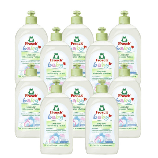 Embalagem de 10 produtos de limpeza de biberões e tetinas Frosch Baby 500 ml