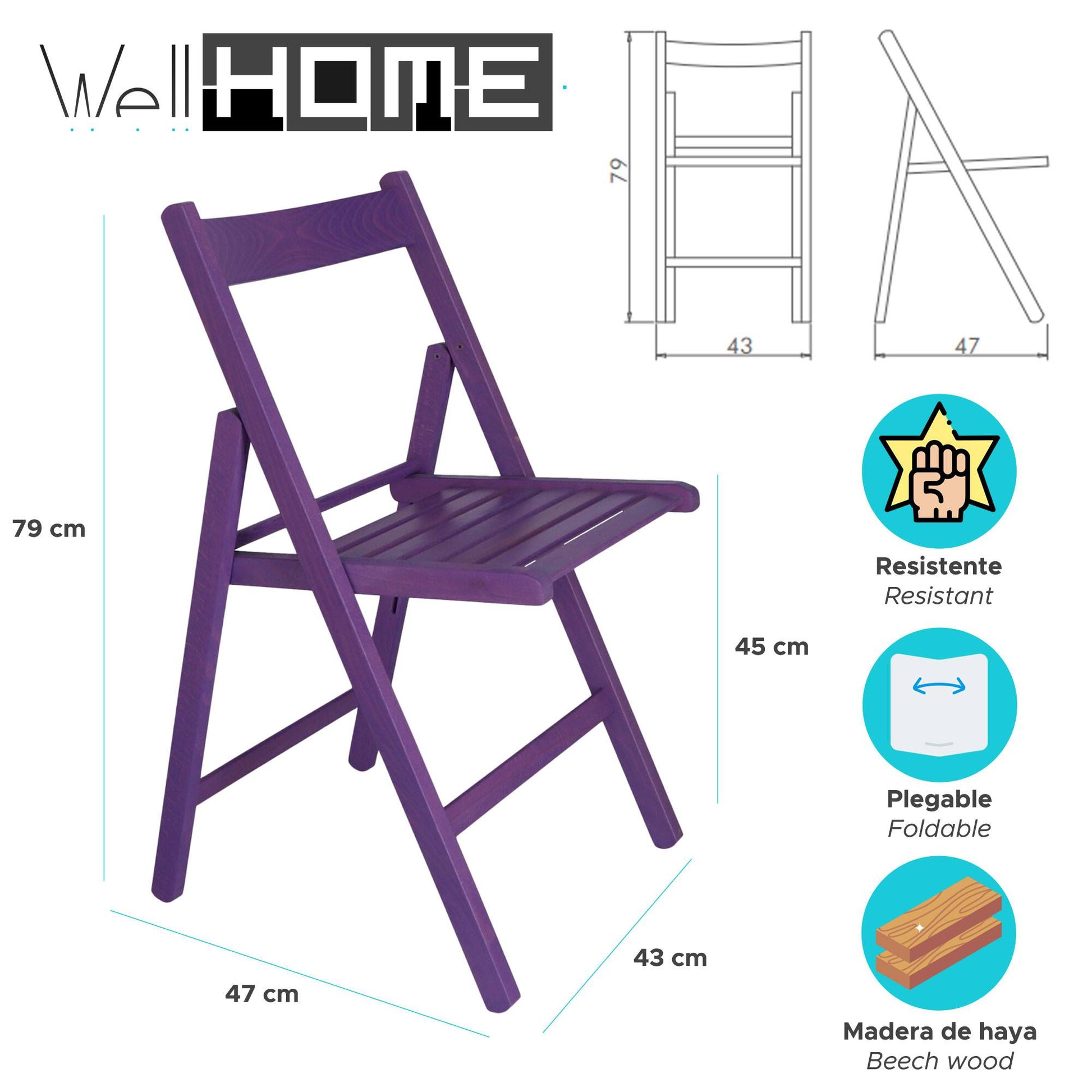 Well Home Mobiliario & Decoración - Pack 4 Sillas Bas En Madera De Haya, Acabado Lila_1