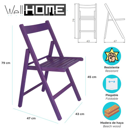 Well Home Mobiliario & Decoración - Pack 4 Sillas Bas En Madera De Haya, Acabado Lila_1