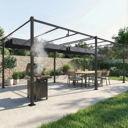 Outsunny Pérgola De Jardín 6x3 M Con Techo Retráctil Upf50+ Drenaje Gris Oscuro_3