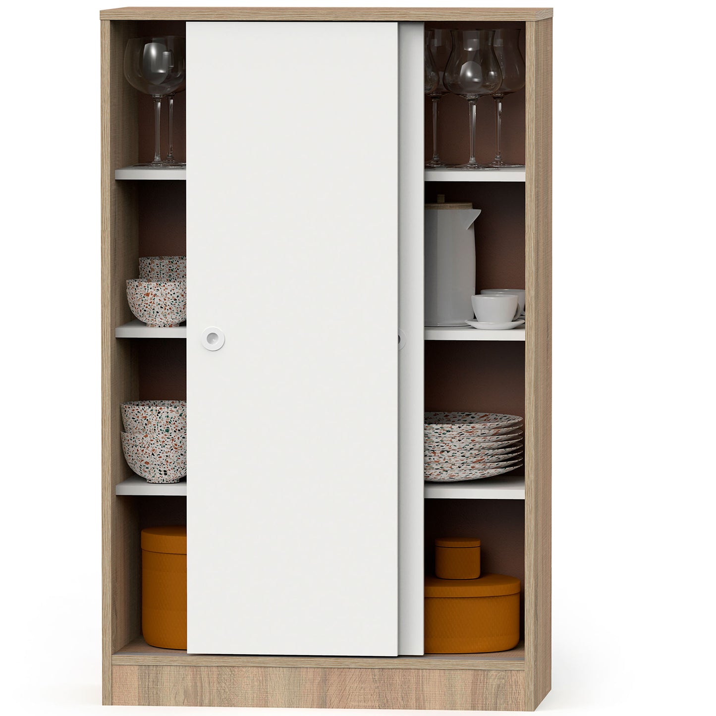 Armario Dormitorio, Multiusos, Baño, Mueble Cocina, Zapatero 2 Puertas Correderas 120x74x33 Cm, Briebe, Nova, Blanco_3