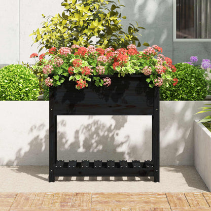 Jardinera Con Estante Madera Maciza Pino Negro 82,5x34,5x81 Cm_2