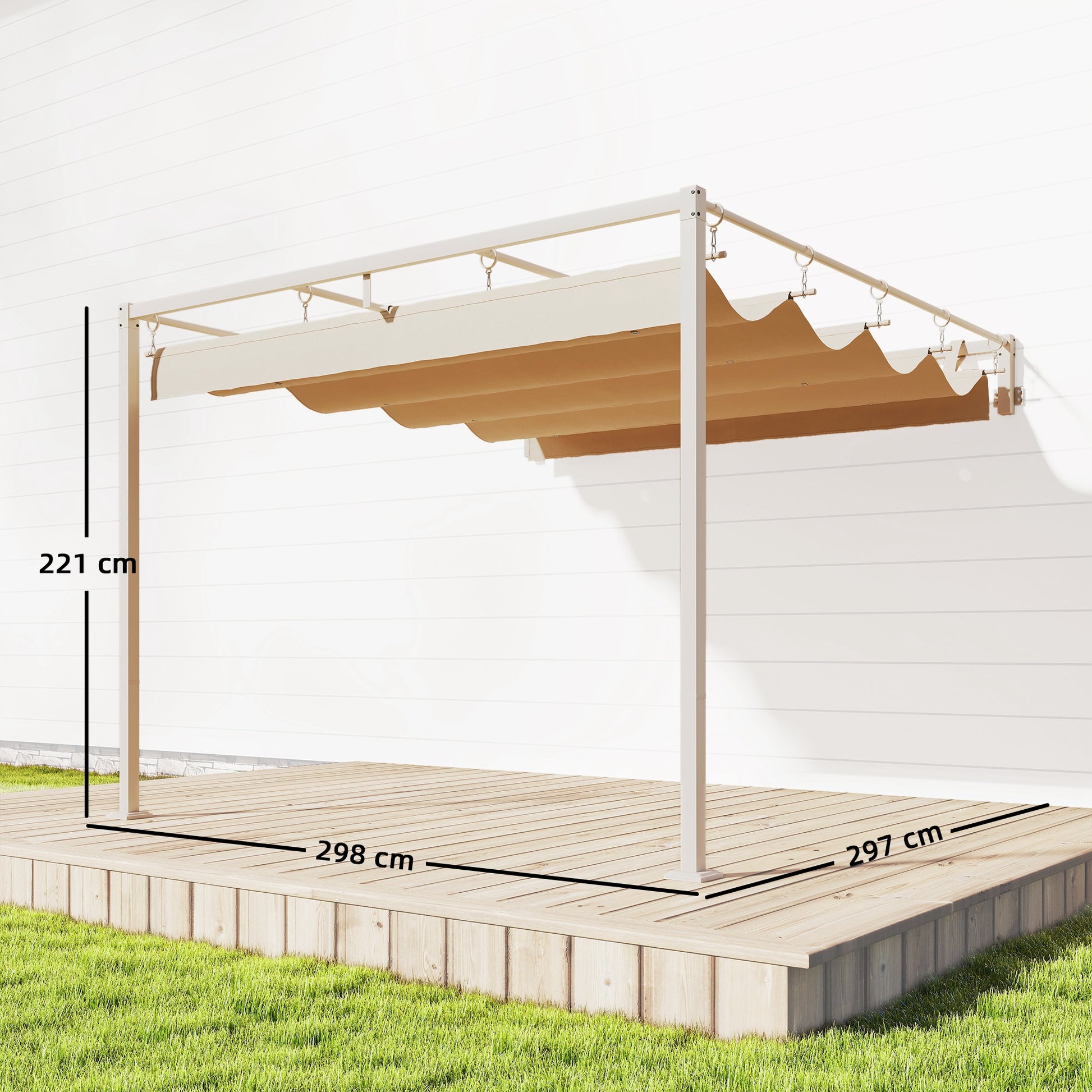 Outsunny Pérgola De Pared 3x3 M Con Techo Retráctil Upf30+ Beige_2