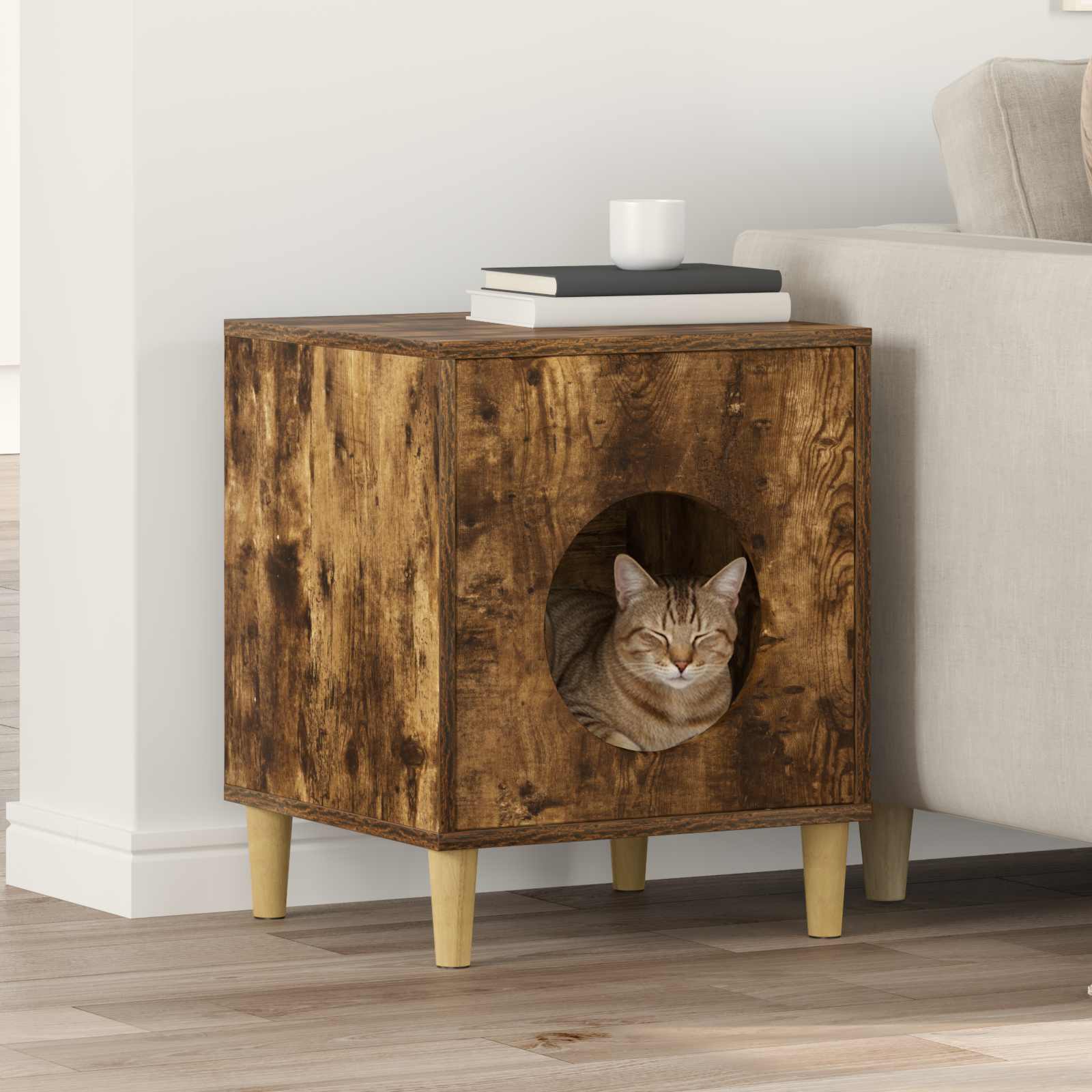 Casa Para Gatos Roble Ahumado 42,5 X 40 X 53 Cm_1