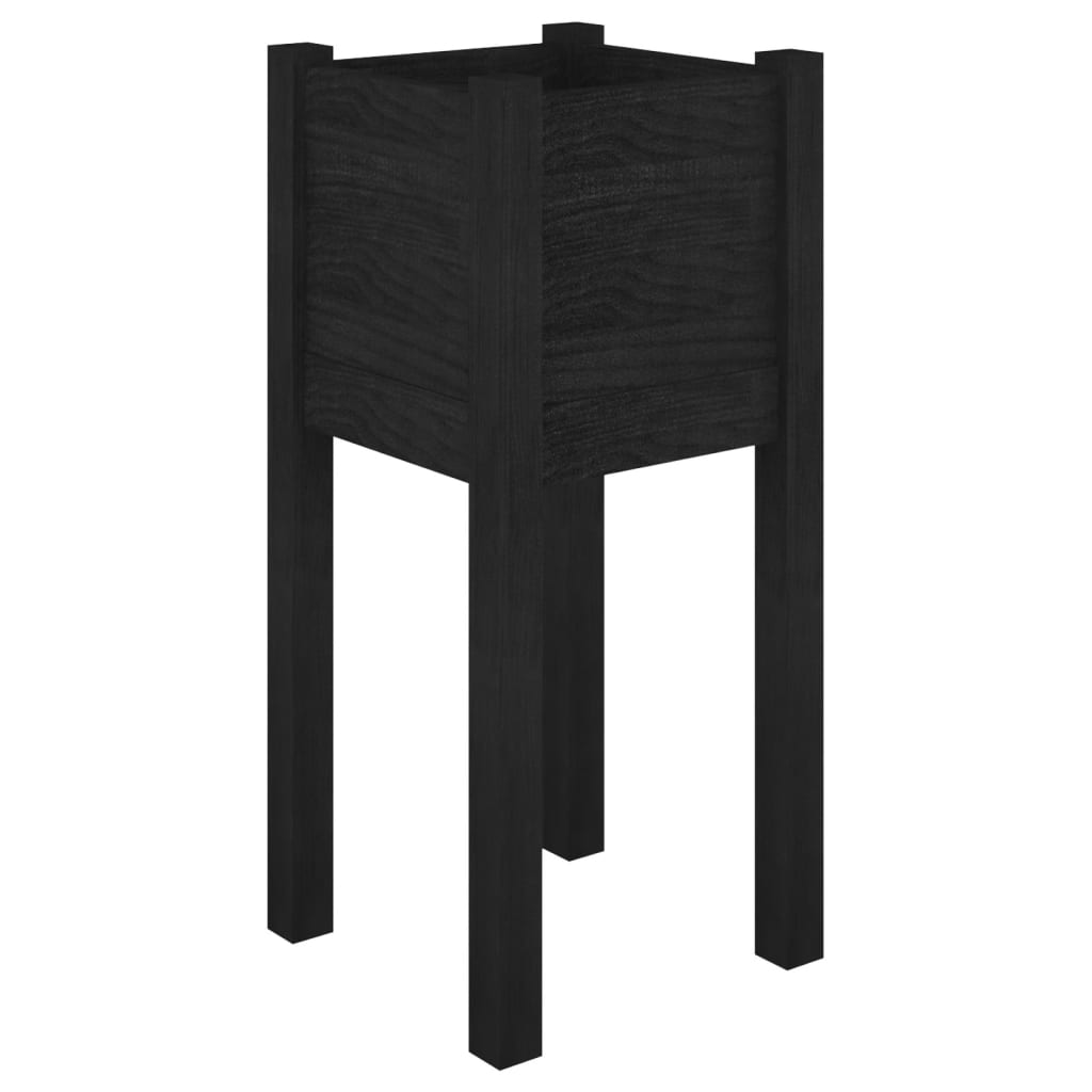 Jardinera De Madera Maciza De Pino Negro 31x31x70 Cm_0