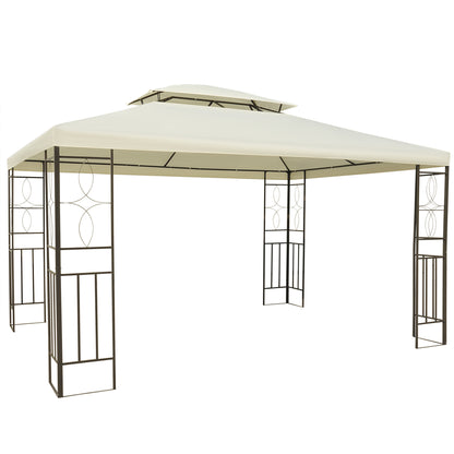 Outsunny Carpa 3x4m Estructura Metal Gazebo Cenador Mirador 12m2 Color Crema_0