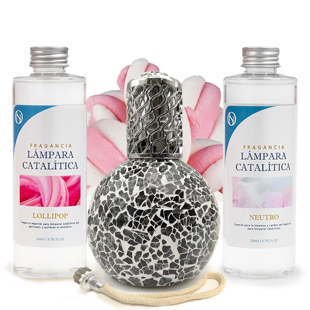 Pack Ahorro Lámpara Catalítica Mosaico Negro + Fragancia Lollipop 500ml + Limpiador Neutro 200ml + Mecha De Repuesto_0