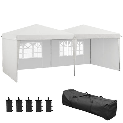 Outsunny Carpa Plegable 6x3 M Con Paredes Laterales Altura Ajustable Blanco_0