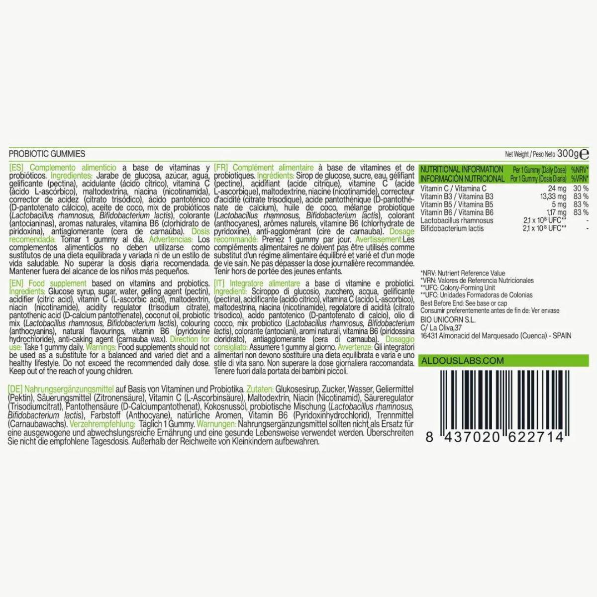Probióticos com vitaminas em gomas sabor amora Aldous Bio 120 gomas