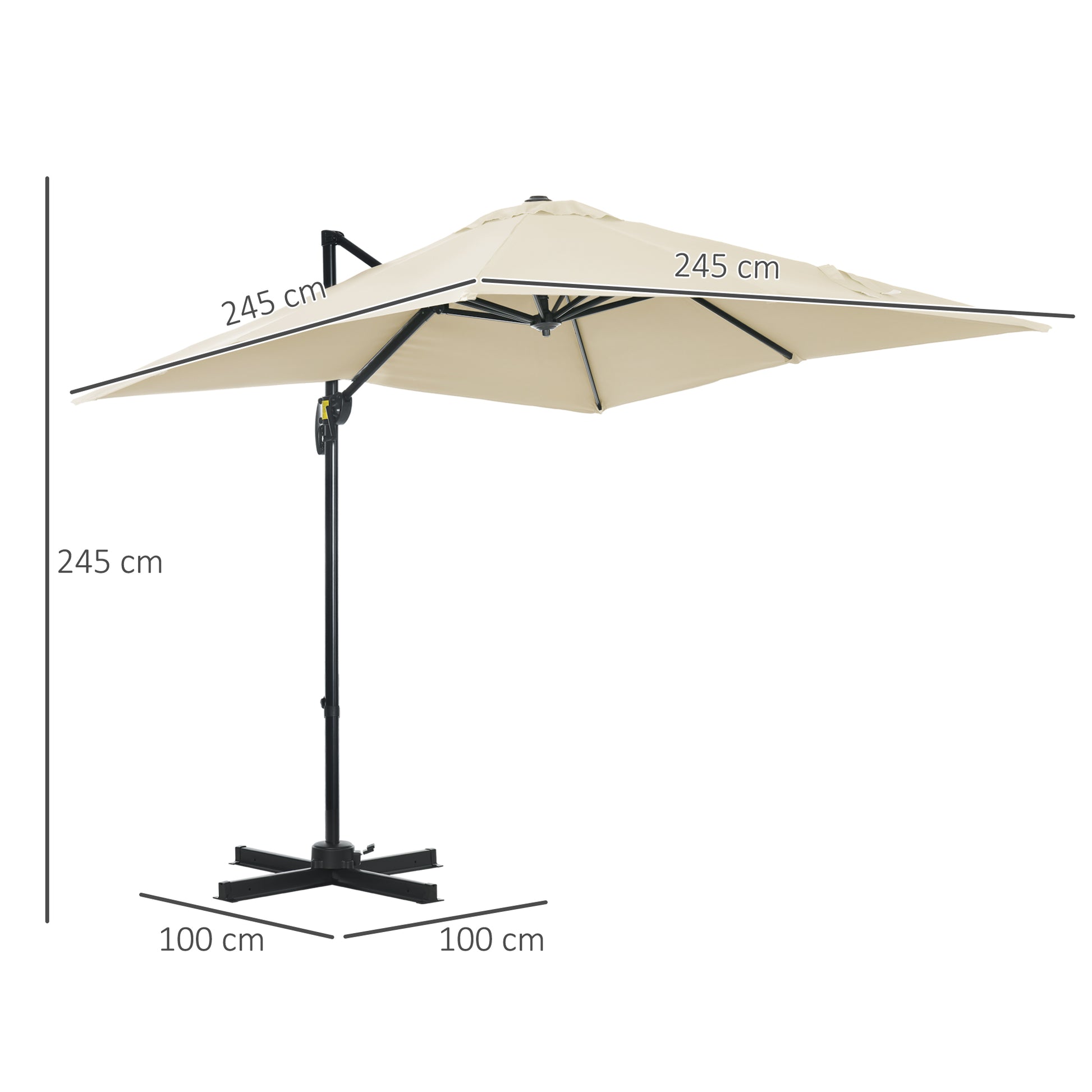 Outsunny Sombrilla De Jardín De Aluminio 245x245x245 Cm Con Manivela Crema_2