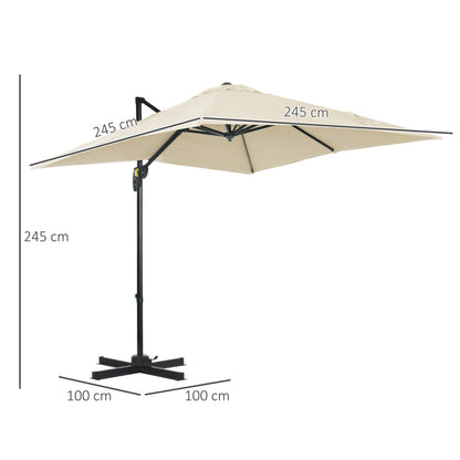 Outsunny Sombrilla De Jardín De Aluminio 245x245x245 Cm Con Manivela Crema_2