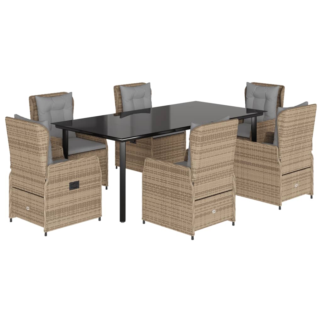 Set Comedor De Jardín 7 Pzas Con Cojines Ratán Sintético Beige / Vetonek_4