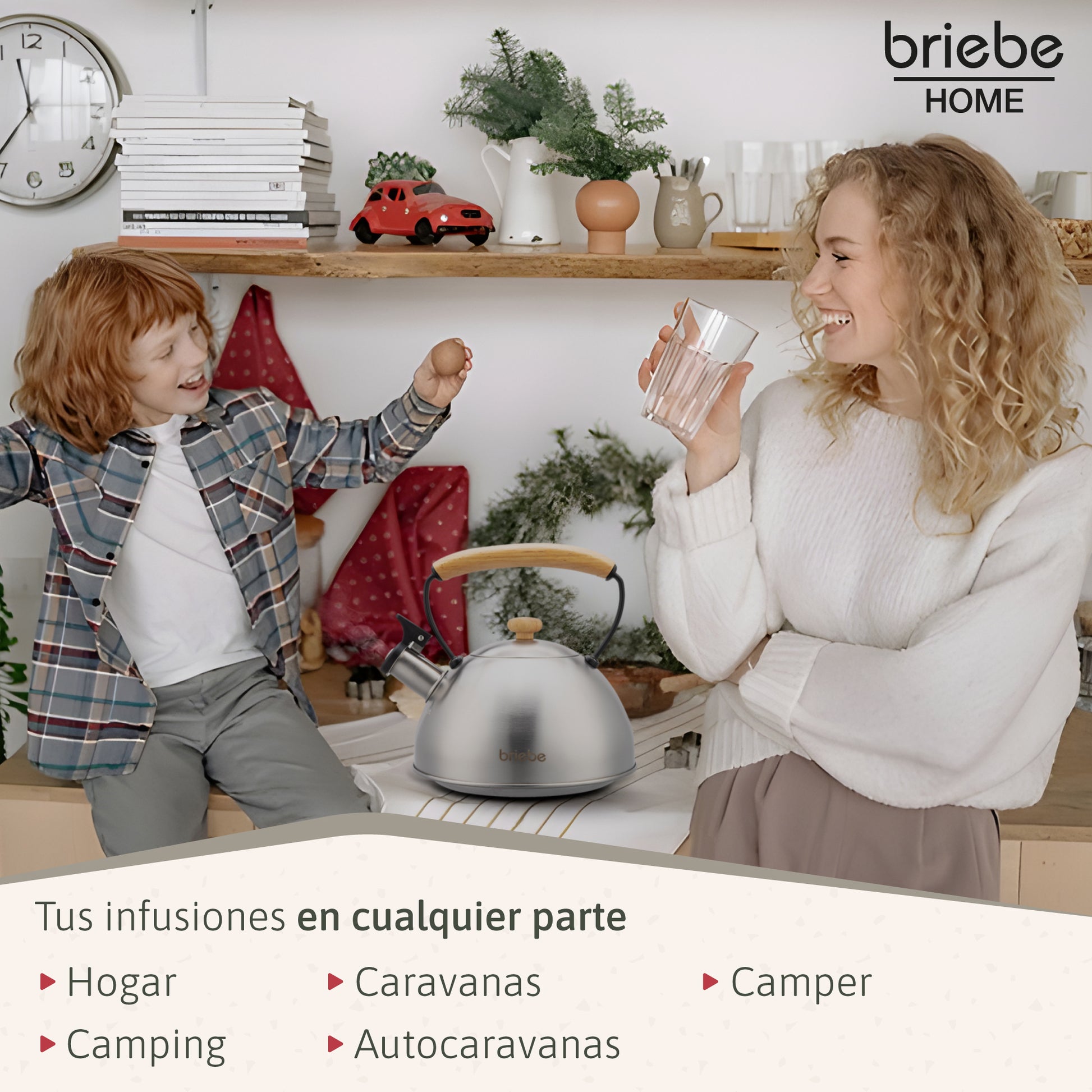 Briebe Tetera Con Silbato, Hervidor De Agua 2,3l, Inducción, Acero Inox, Vintage, Mango Madera, Wooden, Acero Inox_4