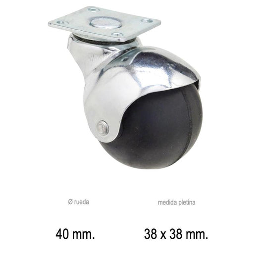Rueda Domestica Goma Negra Esfera Placa   40 Mm.