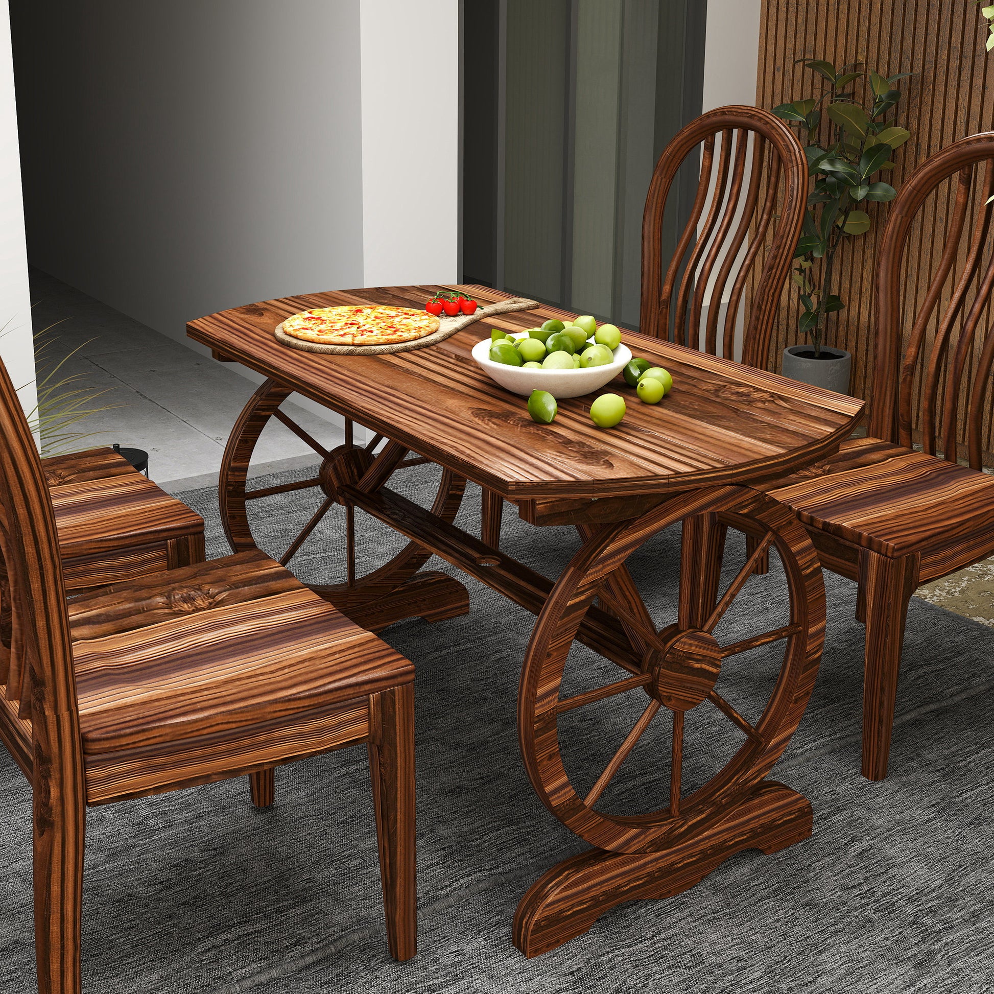 Outsunny Mesa De Jardín De Madera 120x63x70 Cm Con Patas En Forma De Rueda_4