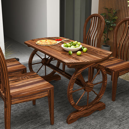 Outsunny Mesa De Jardín De Madera 120x63x70 Cm Con Patas En Forma De Rueda_4