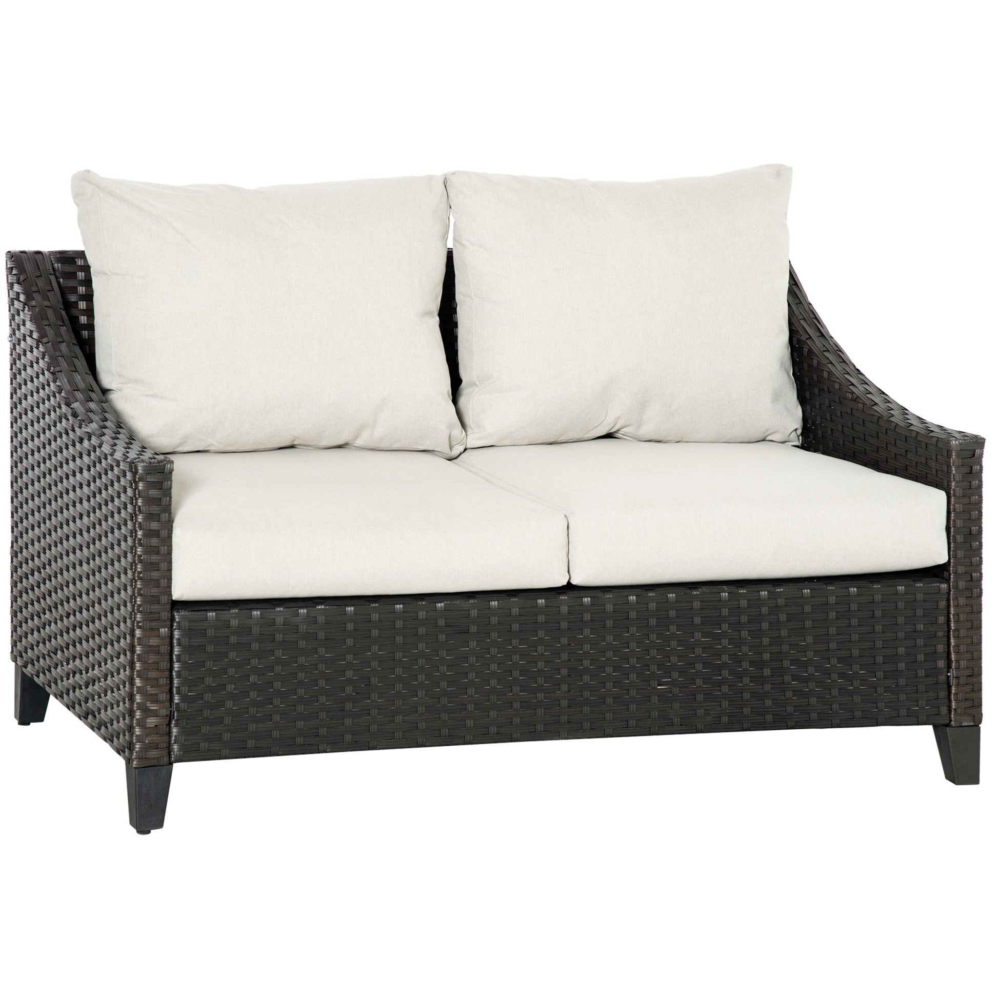 Outsunny Sofá De Ratán 2 Plazas Jardín Con Cojines Acolchados 132x70x74cm Marrón_0