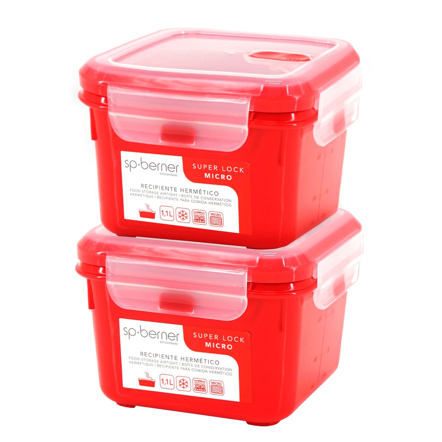 2x Herméticos Super Lock Micro 1,1 L., Cuadrados, Aptos Para Cocinar Al Vapor En El Microondas, Ideal Transporte Y Almacenamiento De Alimentos, Cierr_0