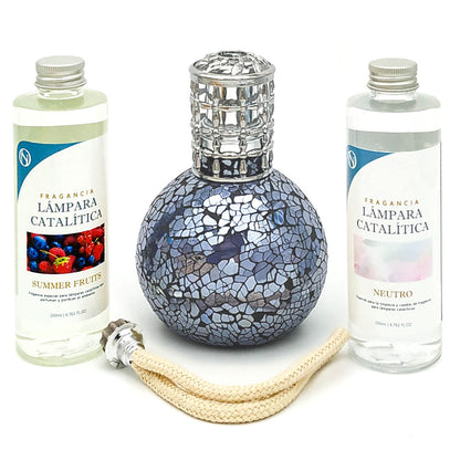 Pack Lámpara Catalítica Mosaico Azul Océano + Fragancia Summer Fruits 200ml + Limpiador Neutro 200ml + Mecha De Repuesto_0