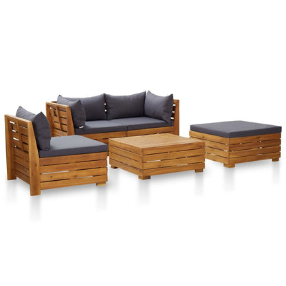 Vidaxl Muebles De Jardín 5 Pzas Y Cojines Madera De Acacia Gris Oscuro_1