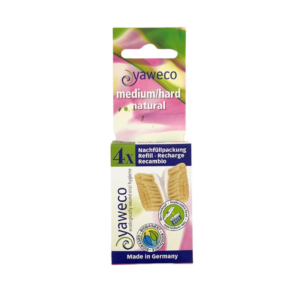 Pacote de substituição para escova de dentes média Yaweco Nature com 4 unidades