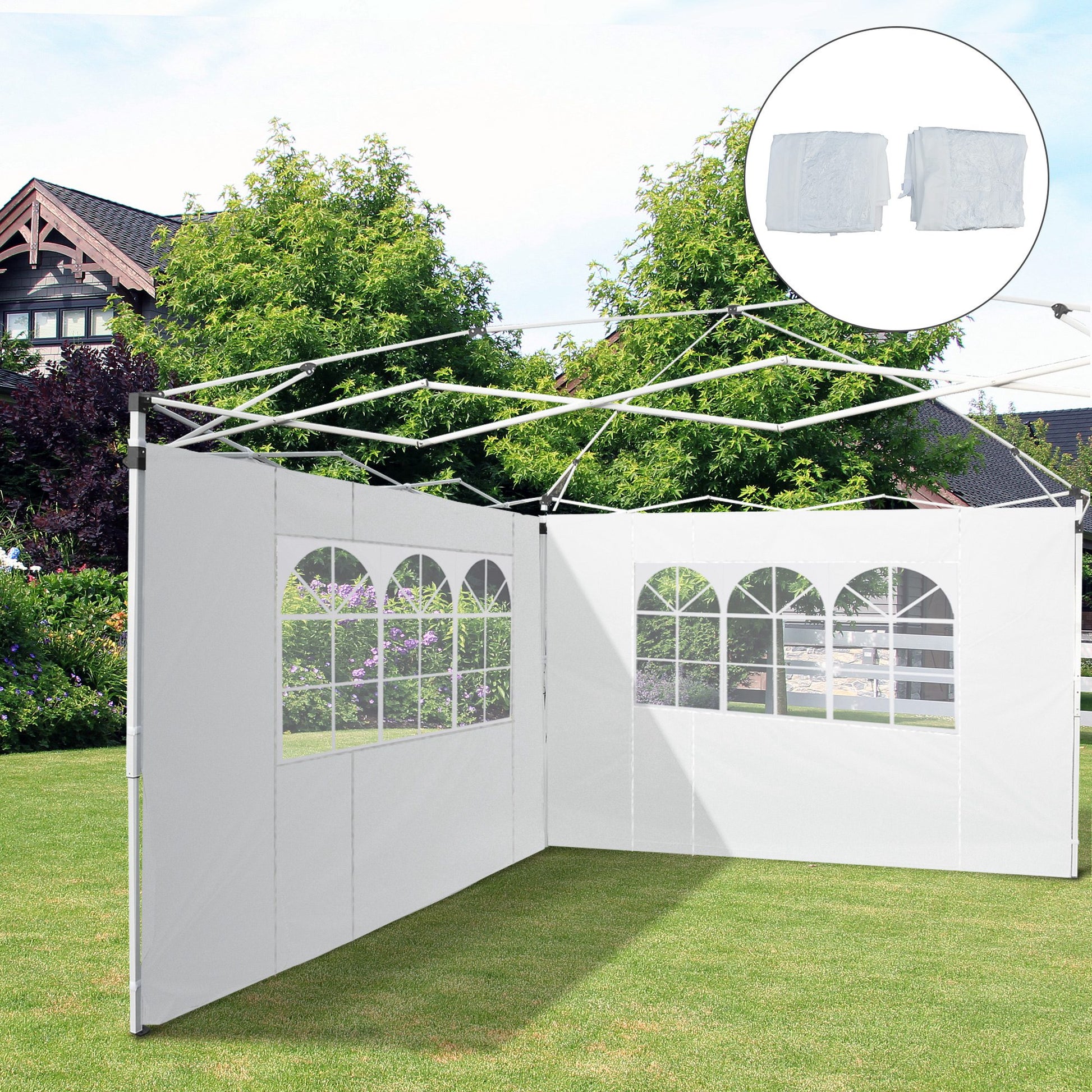 Outsunny 2 Paredes Laterales 2,95x2m Con Ventanas Para Carpa 3x3 3x6 3x9 Blanco_1