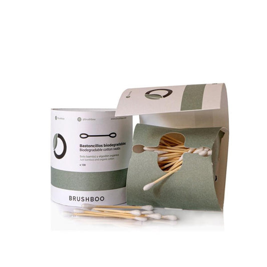 Cotonetes orgânicos de bambu e algodão Brushboo, 2 x 100 unidades