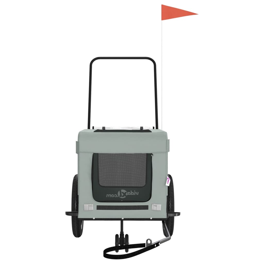 Remolque De Bicicleta Mascotas Hierro Tela Oxford Gris Negro_4