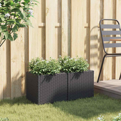Jardineras 2 Unidades Ratán Sintético Negro 36x30x32 Cm_2