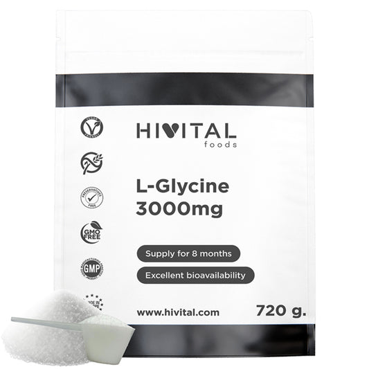 L-Glicina 3000 mg Hivital 720 gramas em pó vegan
